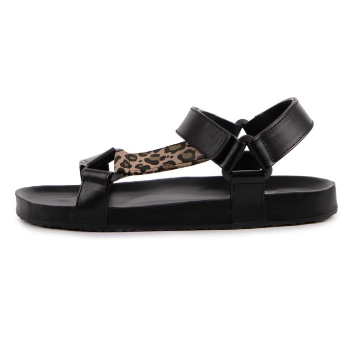 totes® Ladies Walking Sandal Black With Leopard Extra Image 2